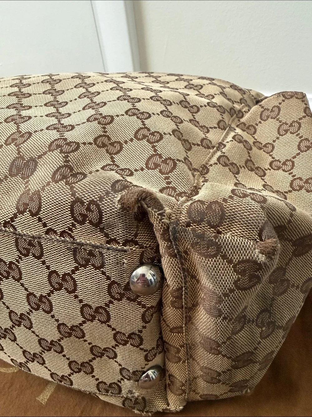 Gucci Brown GG Canvas Diaper Bag with Green and Red Signature Strap